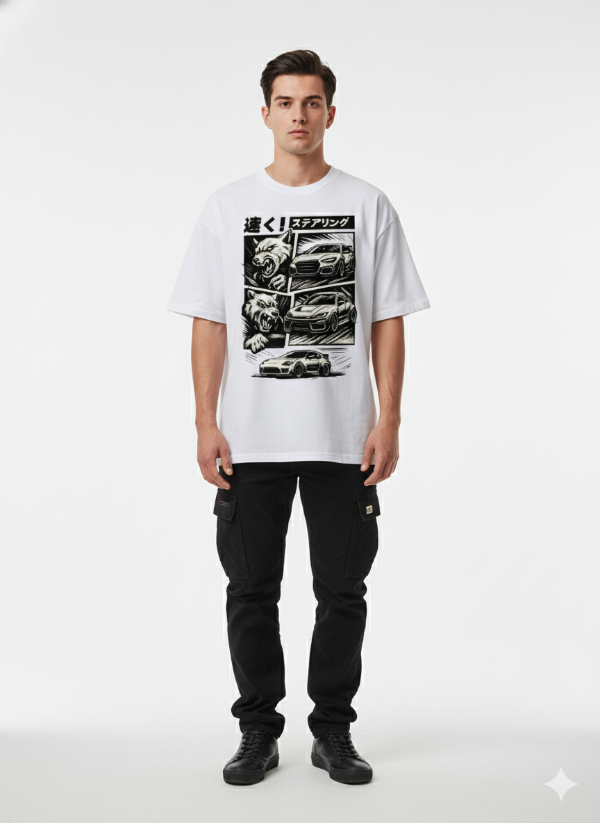 Manga Wolf T-Shirt | Oversized Heavyweight Tee | Arvitan