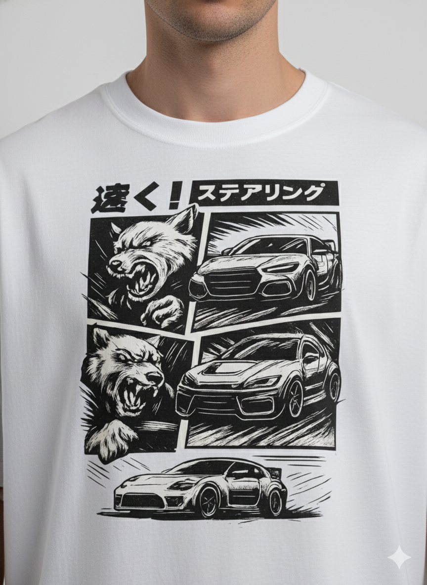 Manga Wolf T-Shirt | Oversized Heavyweight Tee | Arvitan