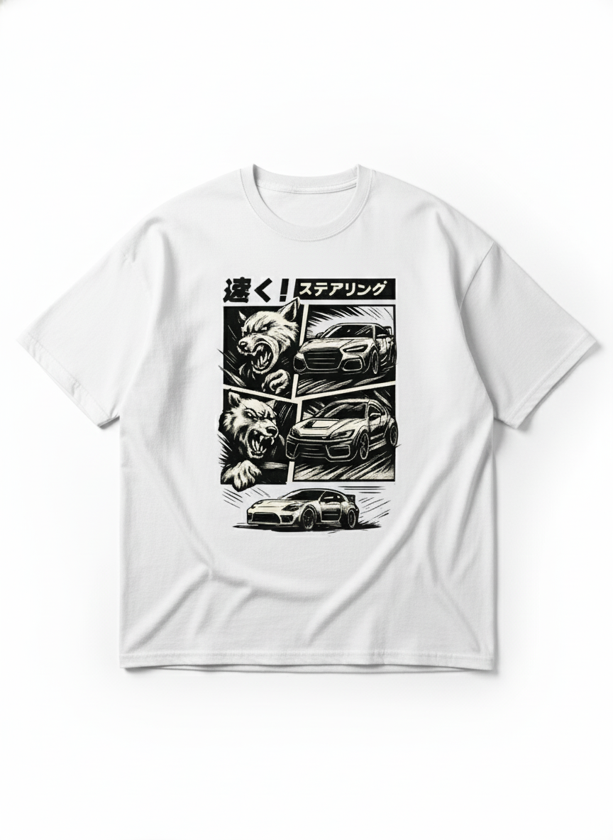 Manga Wolf T-Shirt | Oversized Heavyweight Tee | Arvitan